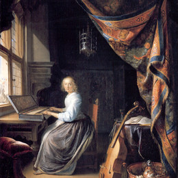 《一位打克拉维奇的女士》格利特窦(Gerrit Dou)高清作品欣赏