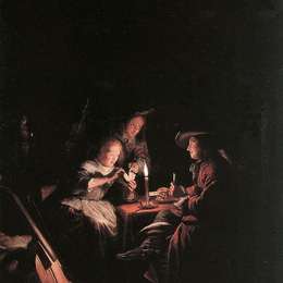 《烛光下的持卡人》格利特窦(Gerrit Dou)高清作品欣赏