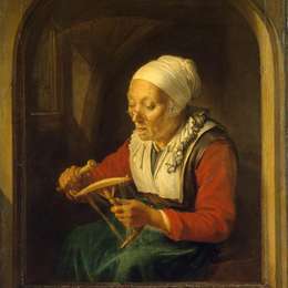 《老妇人卷线》格利特窦(Gerrit Dou)高清作品欣赏