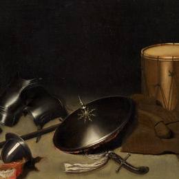 《静物与护甲，戟，剑，盾，皮革夹克》格利特窦(Gerrit Dou)高清作品欣赏