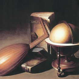 《静物与地球，琵琶和书籍》格利特窦(Gerrit Dou)高清作品欣赏