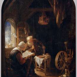 《圣经课，安妮和托拜厄斯金》格利特窦(Gerrit Dou)高清作品欣赏