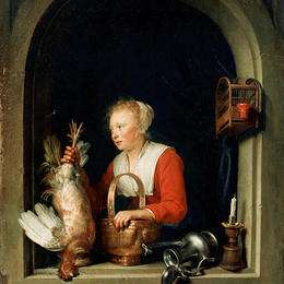 《荷兰家庭主妇或女吊挂公鸡》格利特窦(Gerrit Dou)高清作品欣赏
