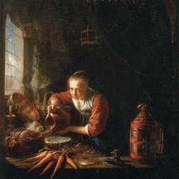 《女人把水倒进罐子里》格利特窦(Gerrit Dou)高清作品欣赏