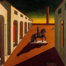 《意大利广场与马术雕像》乔治·德·基里科(Giorgio de Chirico)高清作品欣赏