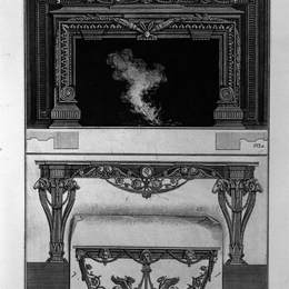 乔瓦尼·巴蒂斯塔·皮拉内西(Giovanni Battista Piranesi)高清作品:A chimney top, and bottom wall two tables, the inf on a shee