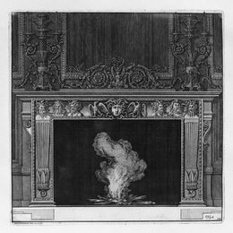 乔瓦尼·巴蒂斯塔·皮拉内西(Giovanni Battista Piranesi)高清作品:Fireplace: busts in the frieze of satyrs and the head of Med