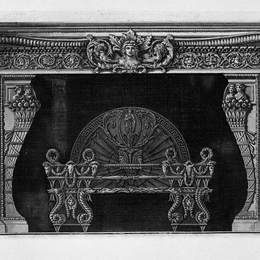 乔瓦尼·巴蒂斯塔·皮拉内西(Giovanni Battista Piranesi)高清作品:Fireplace: in the frieze rython to two horse heads, hips 4 c