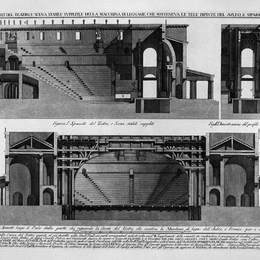 乔瓦尼·巴蒂斯塔·皮拉内西(Giovanni Battista Piranesi)高清作品:Split of the theater, and stage stable supple, and machine o