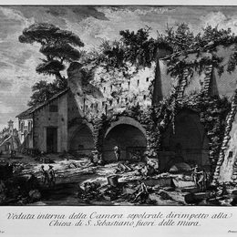 乔瓦尼·巴蒂斯塔·皮拉内西(Giovanni Battista Piranesi)高清作品:The Roman antiquities, t. 2, Plate XLIV. Interior view of th