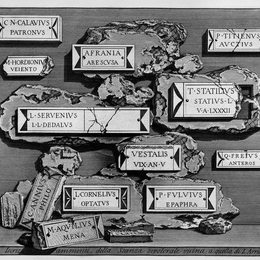 乔瓦尼·巴蒂斯塔·皮拉内西(Giovanni Battista Piranesi)高清作品:The Roman antiquities, t. 2, Plate XVIX. Inscriptions and fr