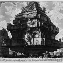 乔瓦尼·巴蒂斯塔·皮拉内西(Giovanni Battista Piranesi)高清作品:The Roman antiquities, t. 3, Plate XV. View of a large bould