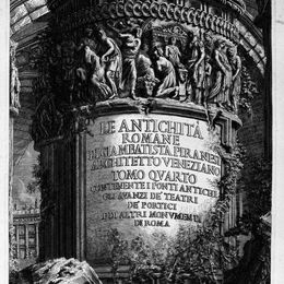 乔瓦尼·巴蒂斯塔·皮拉内西(Giovanni Battista Piranesi)高清作品:The Roman antiquities, t. 4, Plate I. Cover Page. Over a lar