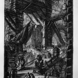 《带有奖杯的楼梯》乔瓦尼·巴蒂斯塔·皮拉内西(Giovanni Battista Piranesi)高清作品欣赏