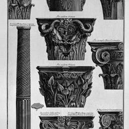 乔瓦尼·巴蒂斯塔·皮拉内西(Giovanni Battista Piranesi)高清作品:Various capitals, column (Villa Albani, St. Clement, St. Cos