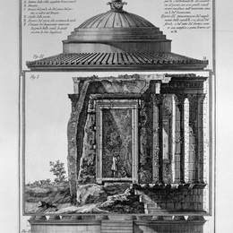 《在蒂沃利的灶神庙的招股说明书的景色》乔瓦尼·巴蒂斯塔·皮拉内西(Giovanni Battista Piranesi)高清作品欣赏