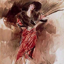 《穿红衣服的女士》乔瓦尼·波尔蒂尼(Giovanni Boldini)高清作品欣赏