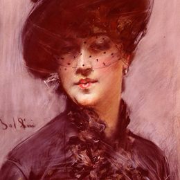 《戴着黑帽子的女士》乔瓦尼·波尔蒂尼(Giovanni Boldini)高清作品欣赏