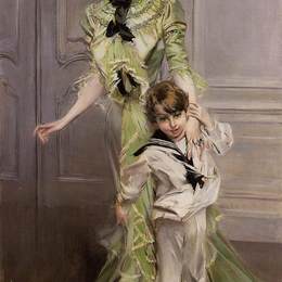 《乔治·雨果夫人和她的儿子让》乔瓦尼·波尔蒂尼(Giovanni Boldini)高清作品欣赏