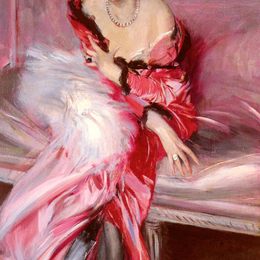 乔瓦尼·波尔蒂尼(Giovanni Boldini)高清作品:Portrait Of Madame Juillard In Red