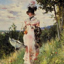 《夏日漫步》乔瓦尼·波尔蒂尼(Giovanni Boldini)高清作品欣赏