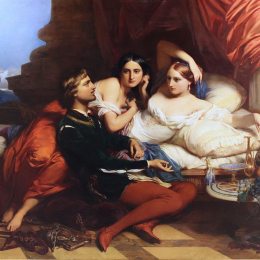 古斯塔夫·瓦普尔斯(Gustaf Wappers)高清作品:Boccaccio reading from the Decamerone to Queen Johanna of Na