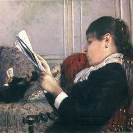 《内部，女性阅读》古斯塔夫·卡里伯特(Gustave Caillebotte)高清作品欣赏