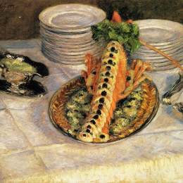 《小龙虾的静物》古斯塔夫·卡里伯特(Gustave Caillebotte)高清作品欣赏