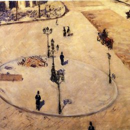 《豪斯曼大道上的交通岛》古斯塔夫·卡里伯特(Gustave Caillebotte)高清作品欣赏