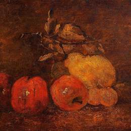 《梨和苹果的静物》古斯塔夫·库尔贝(Gustave Courbet)高清作品欣赏