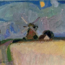 古斯塔夫德斯梅特(Gustave de Smet)高清作品:A windmill in a landscape, Het Gooi