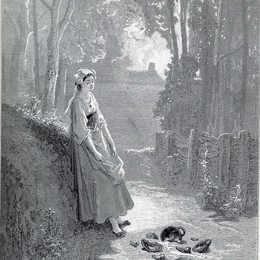 《挤奶女工和牛奶罐头的插图》古斯塔夫·多尔(Gustave Dore)高清作品欣赏