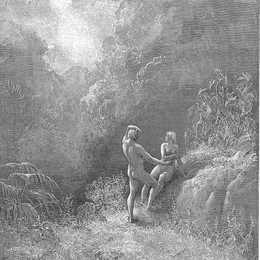 《于是他们分开了，天使从浓浓的树荫下爬上天堂，》古斯塔夫·多尔(Gustave Dore)高清作品欣赏