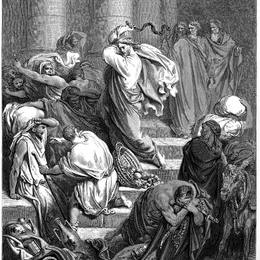 《买主和卖主赶出寺庙》古斯塔夫·多尔(Gustave Dore)高清作品欣赏