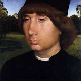 《风景前的年轻人肖像》汉斯·梅姆林(Hans Memling)高清作品欣赏