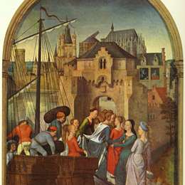 汉斯·梅姆林(Hans Memling)高清作品:St. Ursula and her companions landing at Cologne, from the R