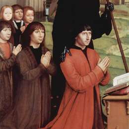 汉斯·梅姆林(Hans Memling)高清作品:Triptych of Willem Moreel, left wing, the founder Willem Mor