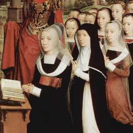 汉斯·梅姆林(Hans Memling)高清作品:Triptych of Willem Moreel, right wing, the founder Barbara v