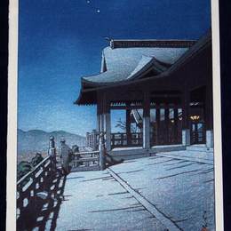 《京都清水寺的自画像》川濑巳水(Hasui Kawase)高清作品欣赏