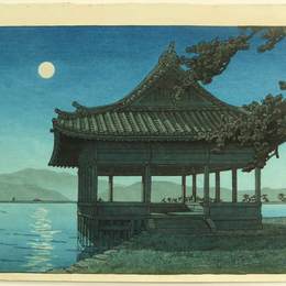 川濑巳水(Hasui Kawase)高清作品:Kankai Pavillion at Wakaura Beach