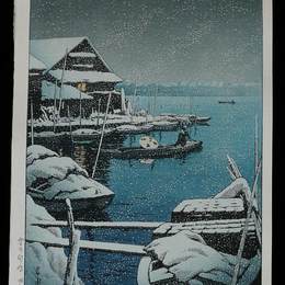 川濑巳水(Hasui Kawase)高清作品:Snow at Mukojima