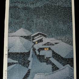 川濑巳水(Hasui Kawase)高清作品:Snow Storm at Hatakudari