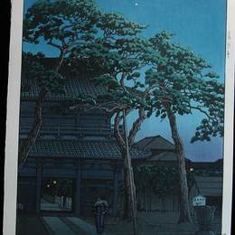 川濑巳水(Hasui Kawase)高清作品:Night at Sengakuji