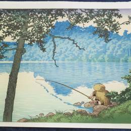 川濑巳水(Hasui Kawase)高清作品:Lake Matsubara in the Morning, Shinsu