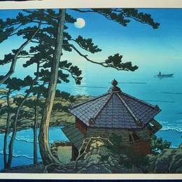 《茨城县伊豆市的满月》川濑巳水(Hasui Kawase)高清作品欣赏