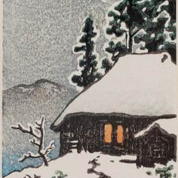 《雪树下的农舍》川濑巳水(Hasui Kawase)高清作品欣赏