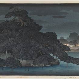 川濑巳水(Hasui Kawase)高清作品:Evening Rain at Karasaki