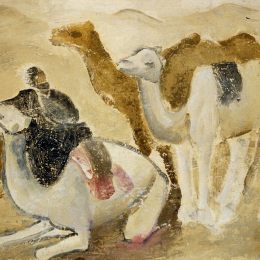 《骆驼和贝都因人在沙漠中》海伦达姆(Helen Dahm)高清作品欣赏