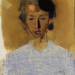 《《蓝色与布朗》（伊内兹）的肖像》海伦·谢夫贝克(Helene Schjerfbeck)高清作品欣赏