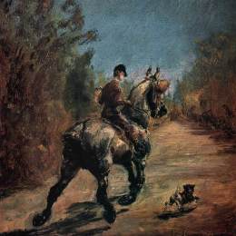 《带着小狗的骑马人》亨利·玛丽·雷蒙·德·图卢兹-劳特累克(Henri de Toulouse-Lautrec)高清作品欣赏